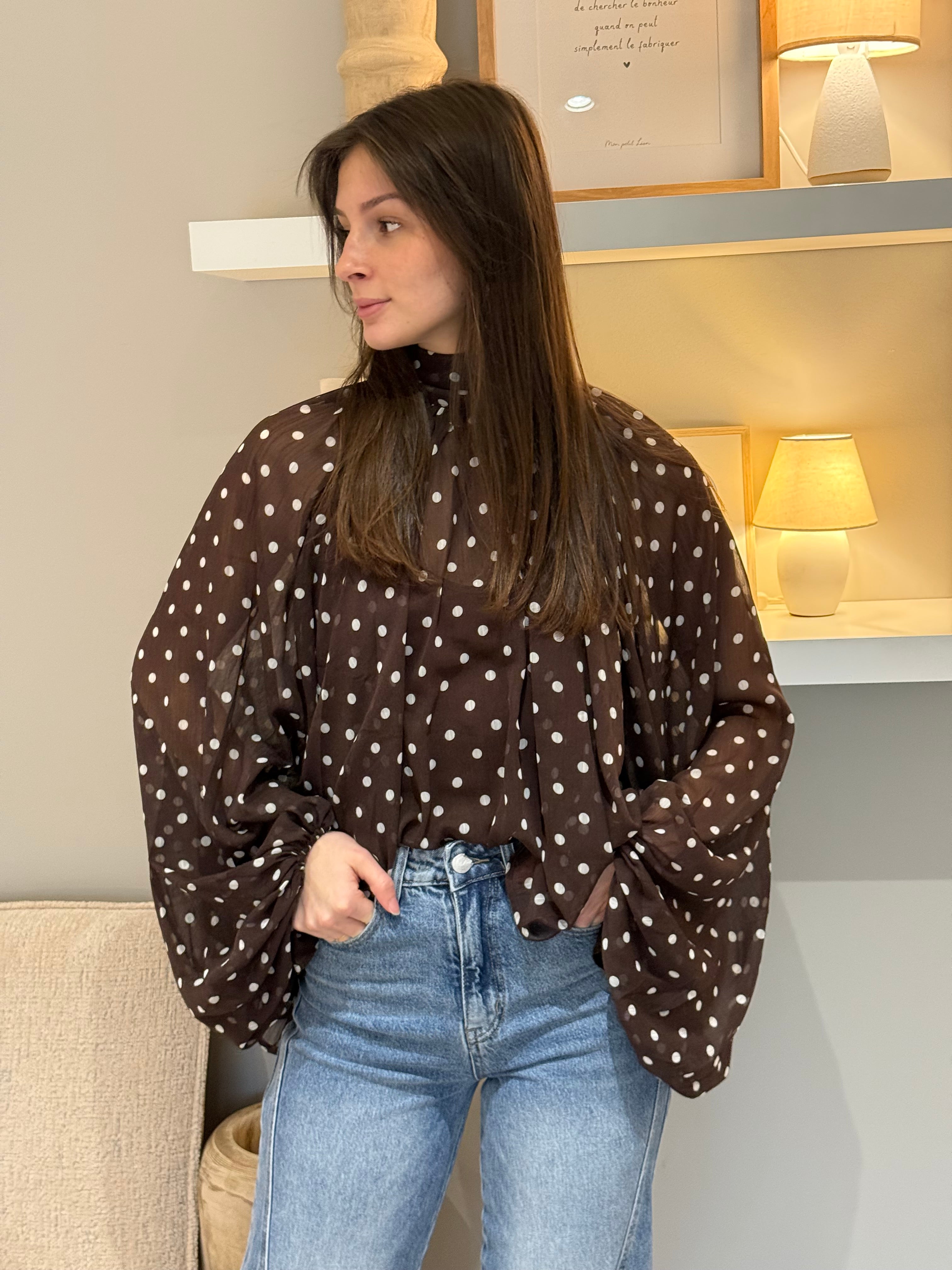 BLOUSE A POIS CHOCO N07519-5