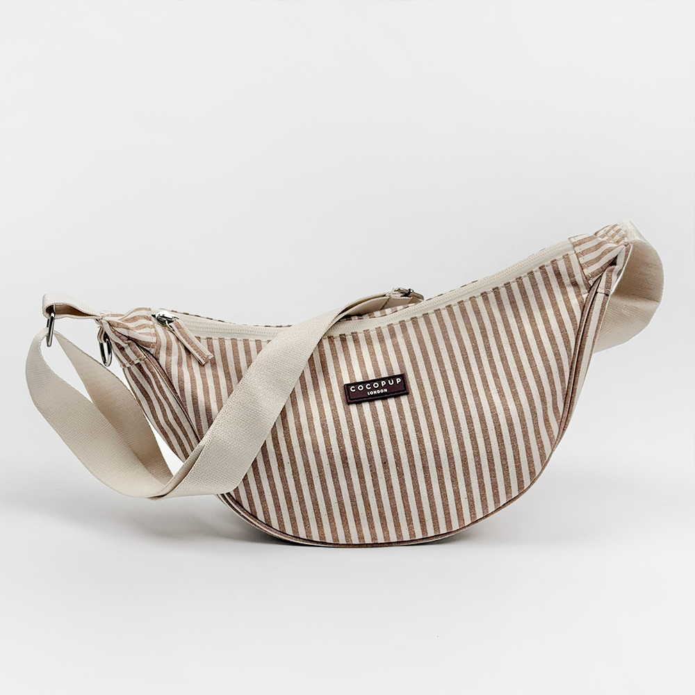 Sac à bandoulière en croissant pour promenade de chien - Rayures London Linen