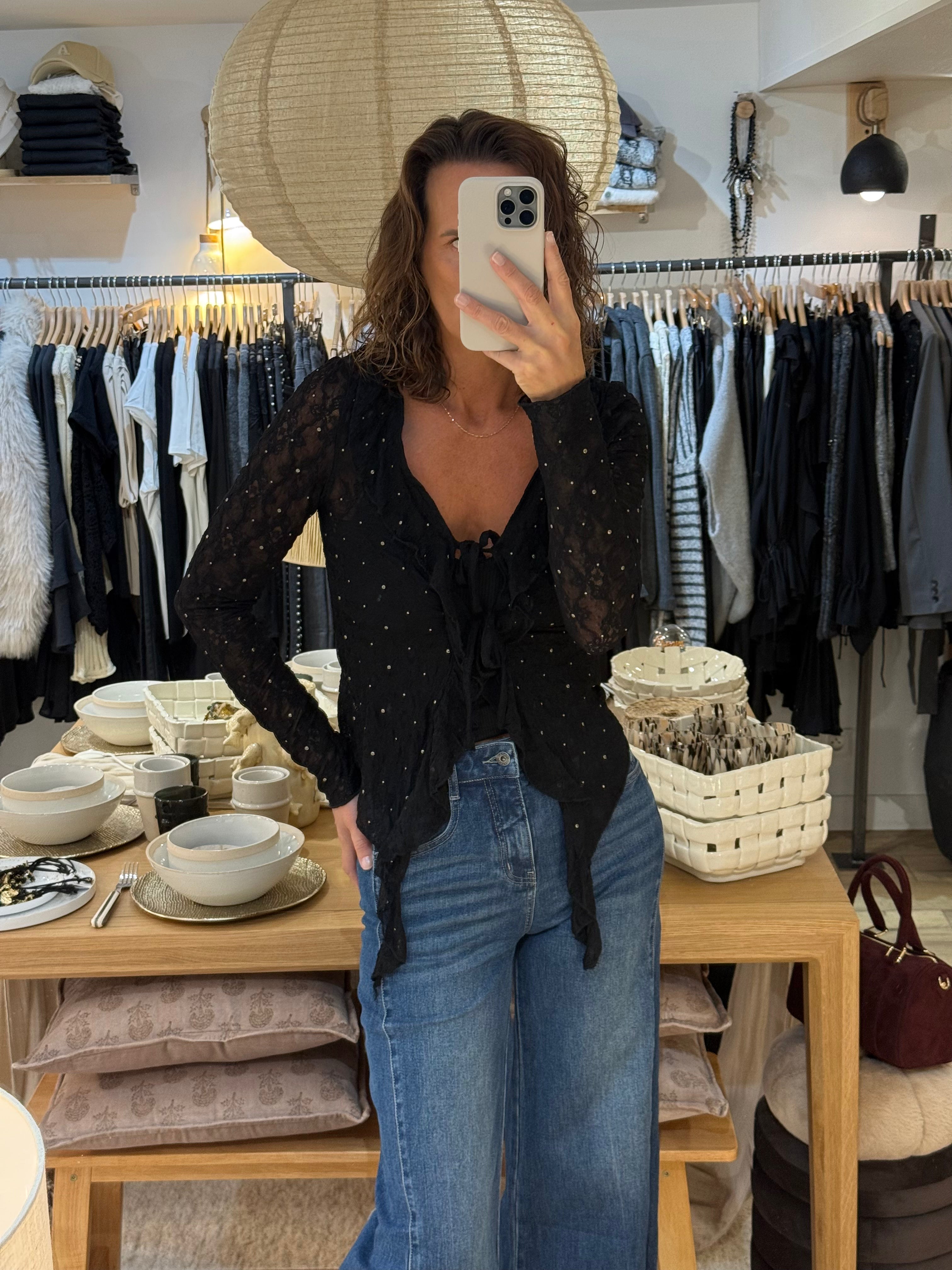 TOP ASYMETRIQUE DENTELLE U70509 BLACK