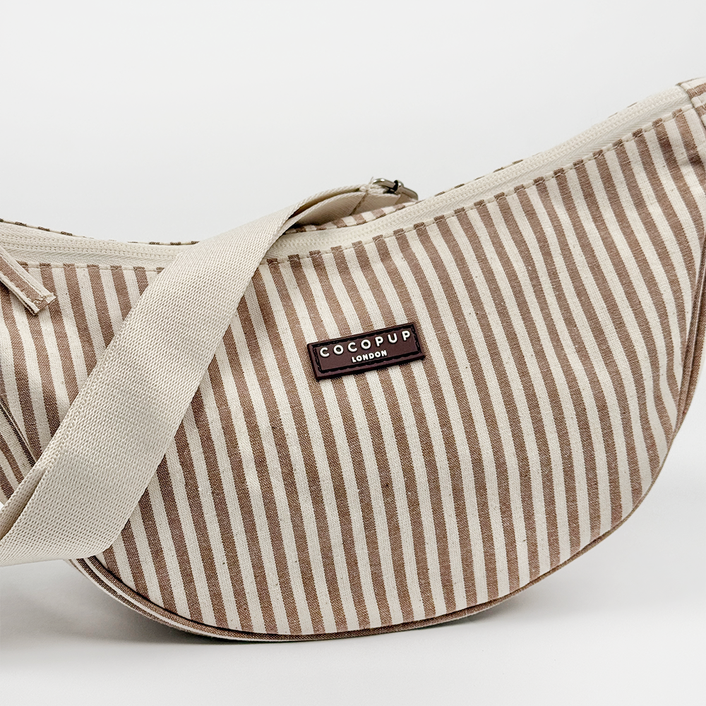 Sac à bandoulière en croissant pour promenade de chien - Rayures London Linen