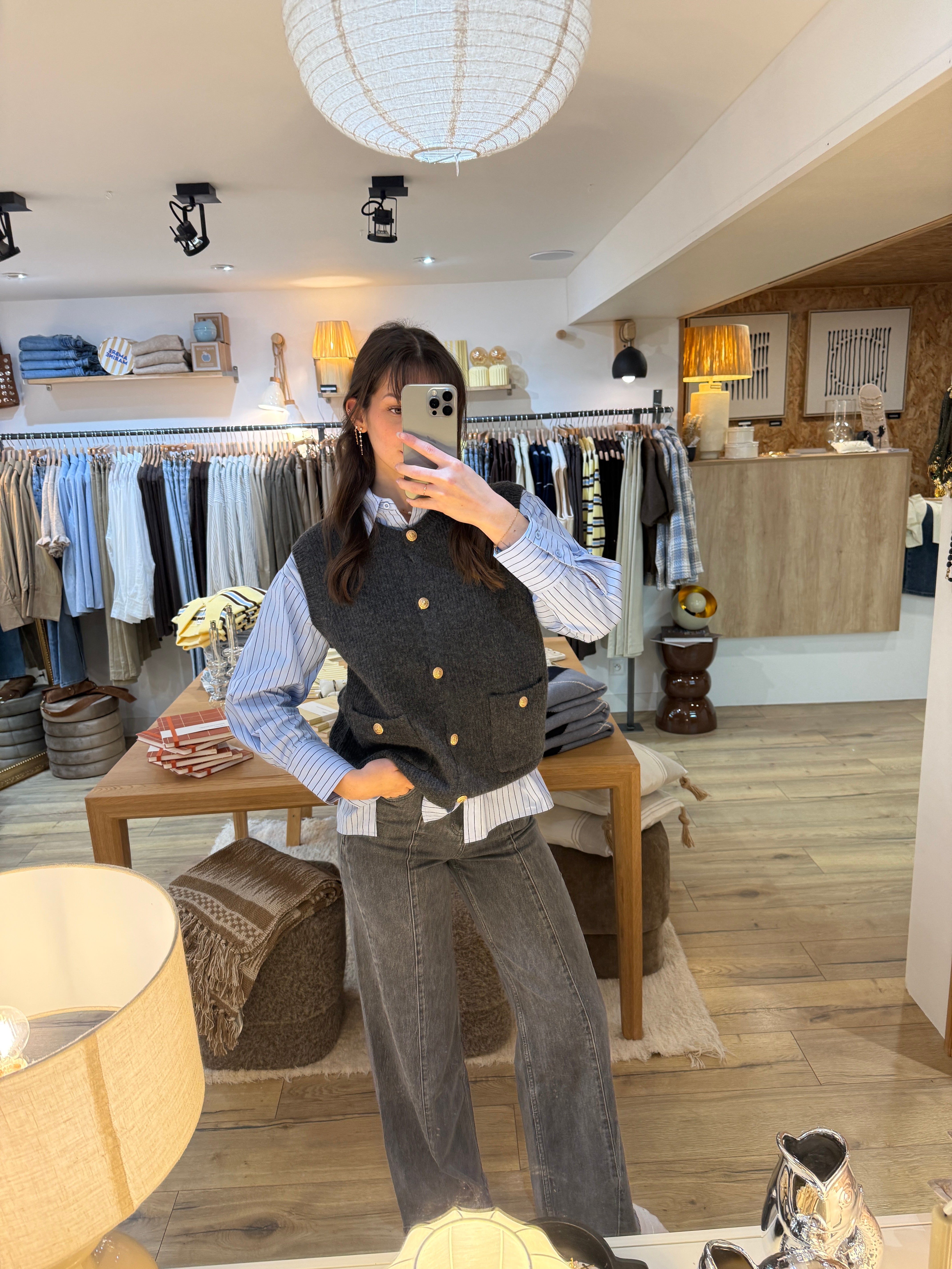 CARDIGAN SANS MANCHE GRIS PU-E8022