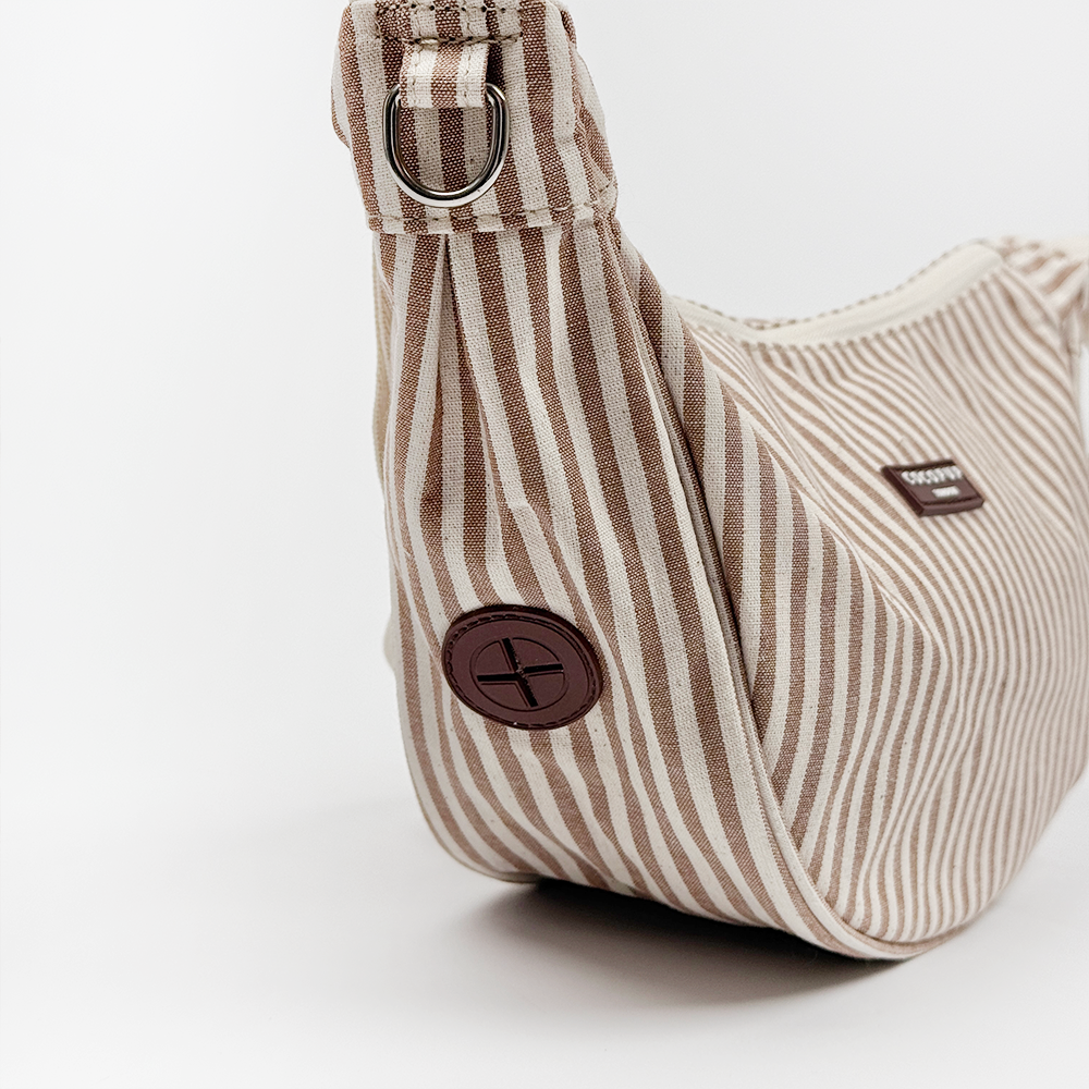 Sac à bandoulière en croissant pour promenade de chien - Rayures London Linen