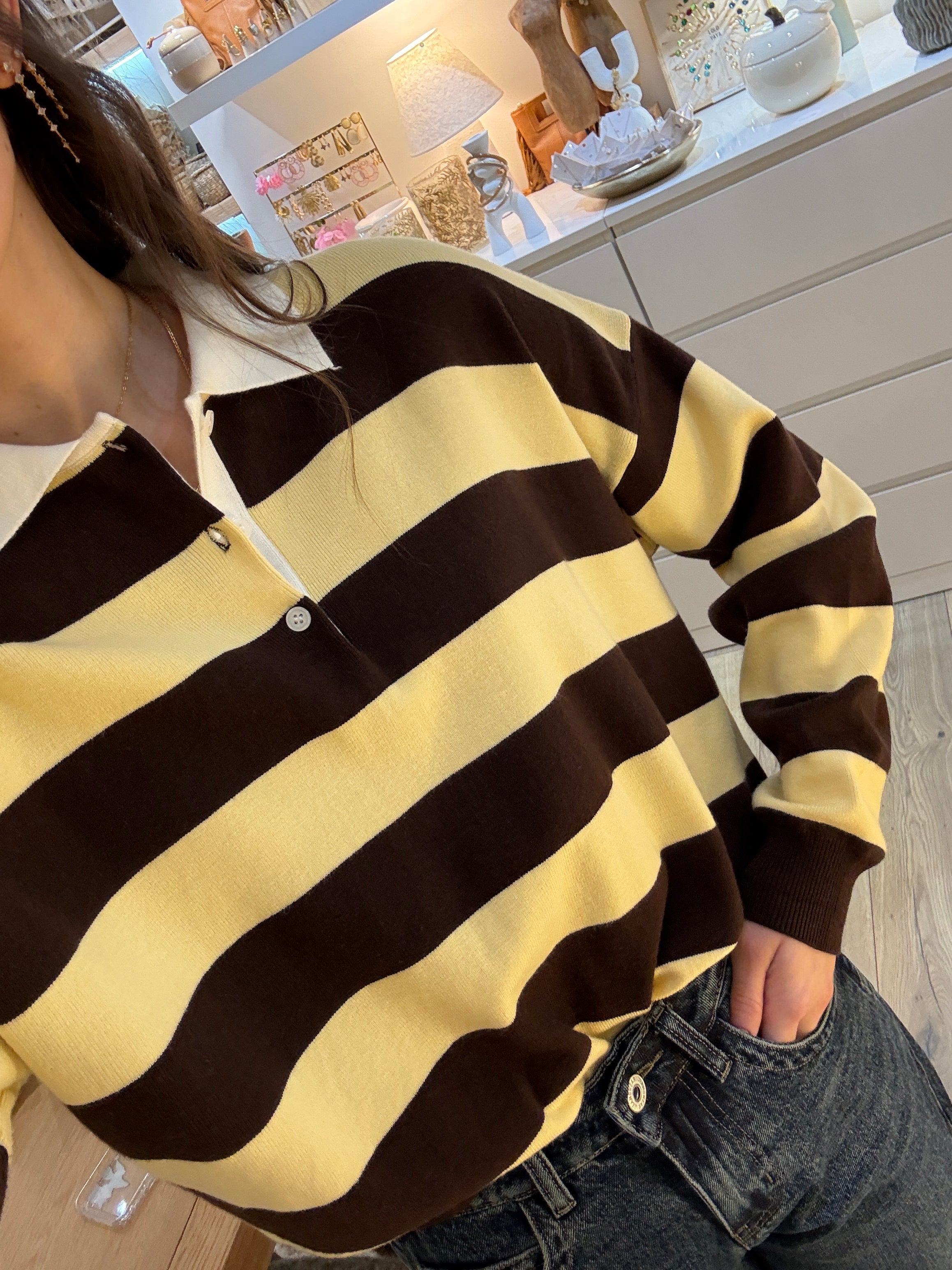 PULL A RAYURES JAUNE/CHOCO U-0025