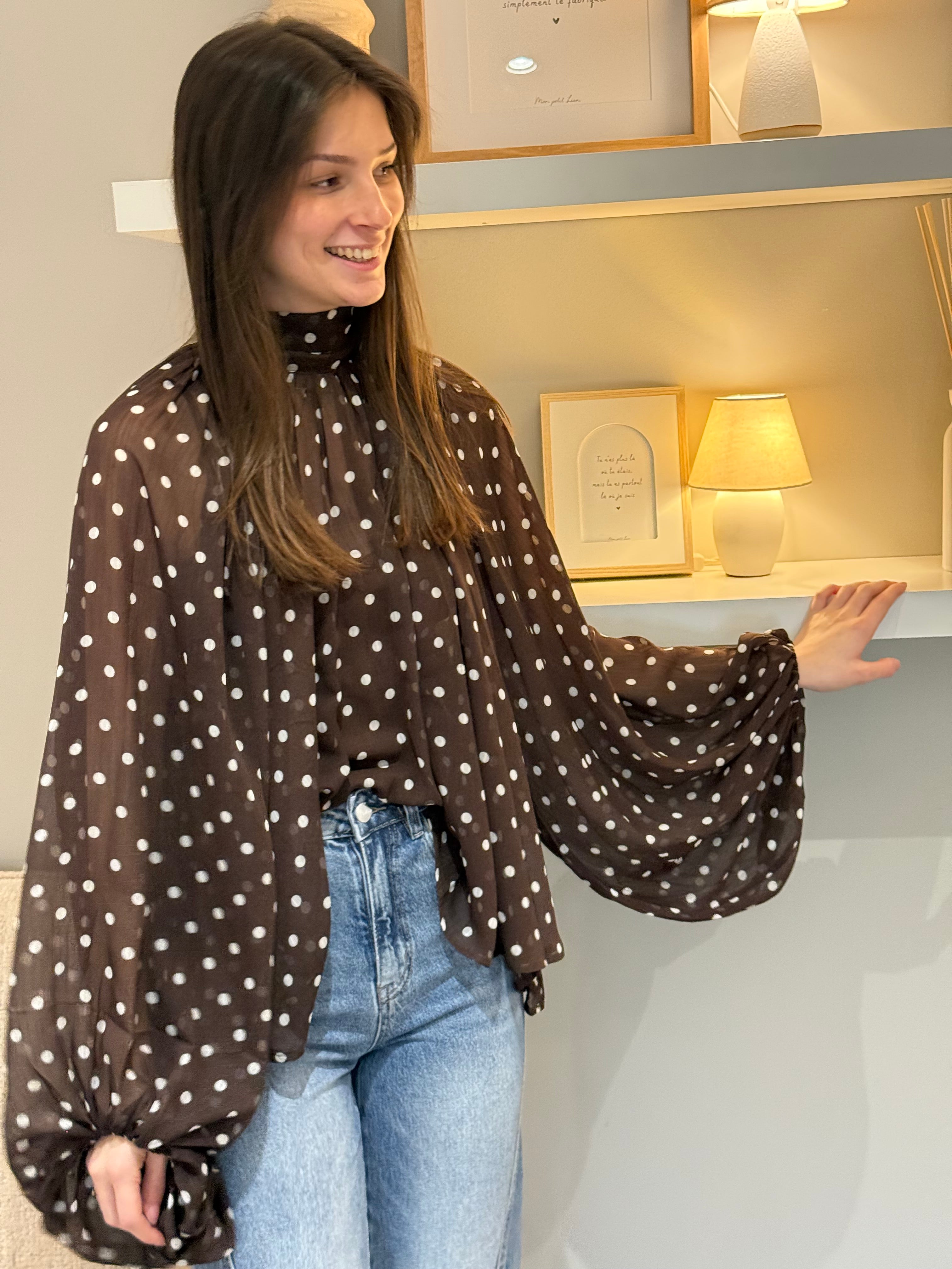 BLOUSE A POIS CHOCO N07519-5