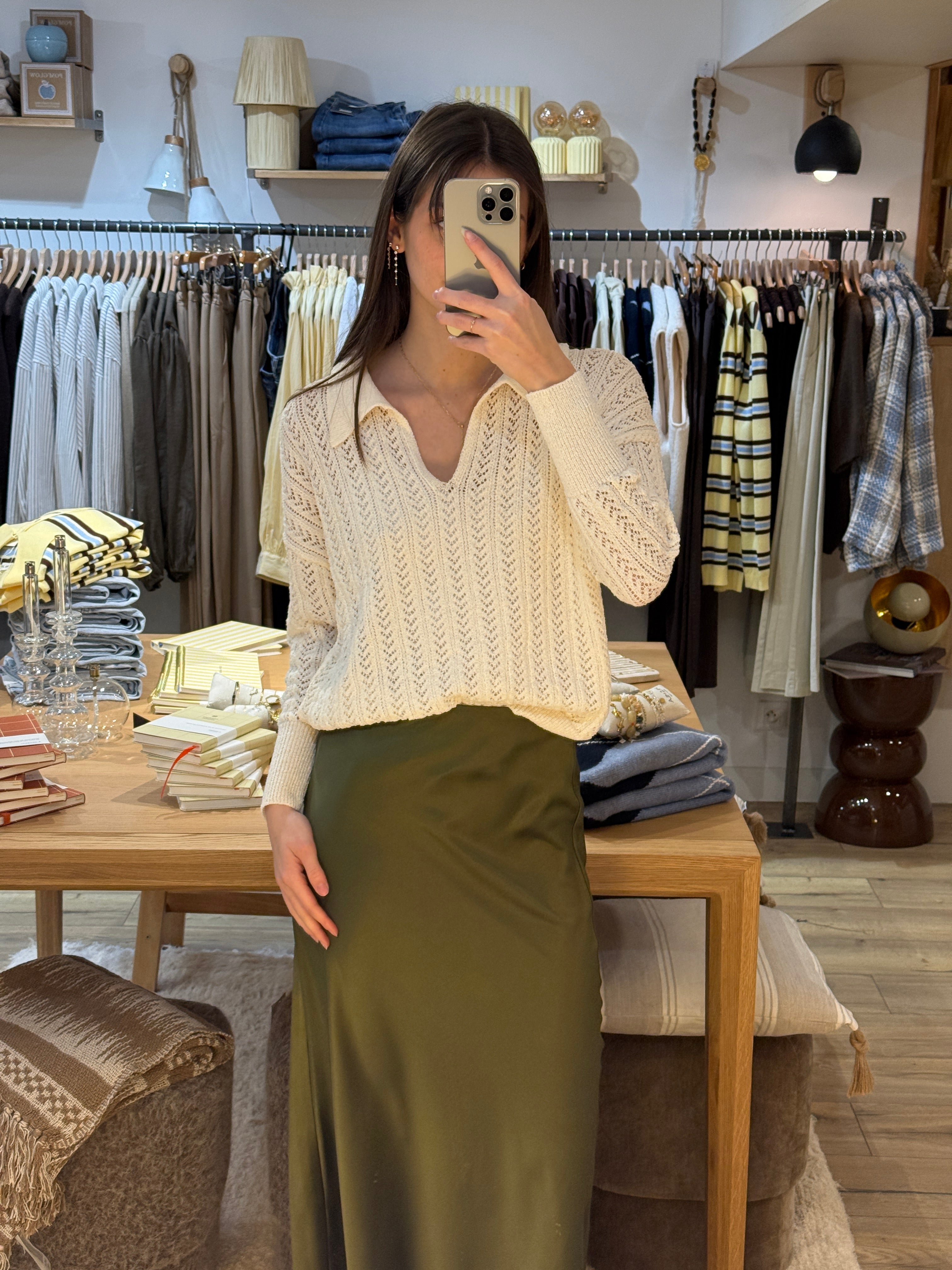 JUPE LONGUE SATINÉE 43129E KAKI