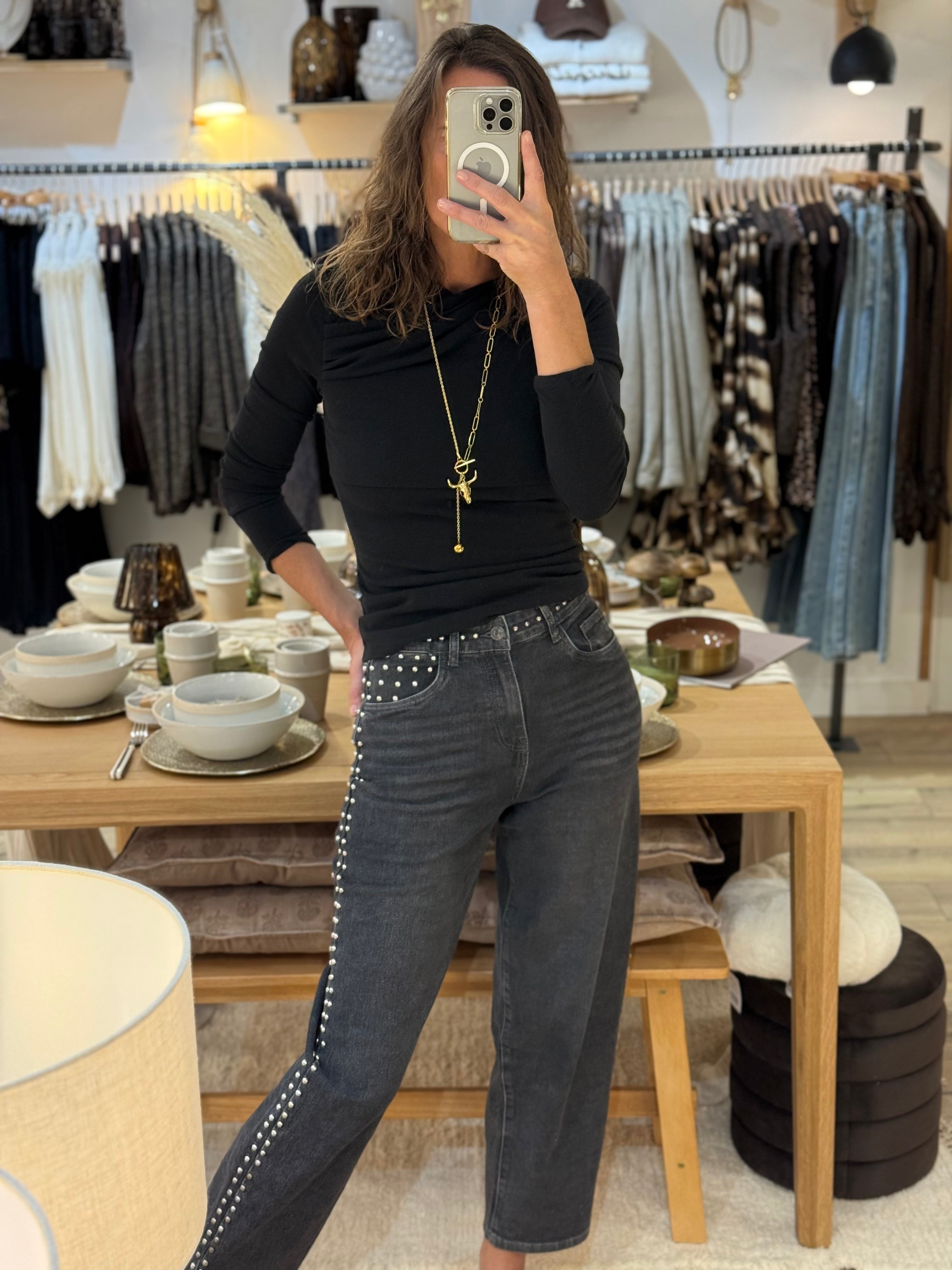 PANTALON JEANS CLOUS GRIS KM3553-11