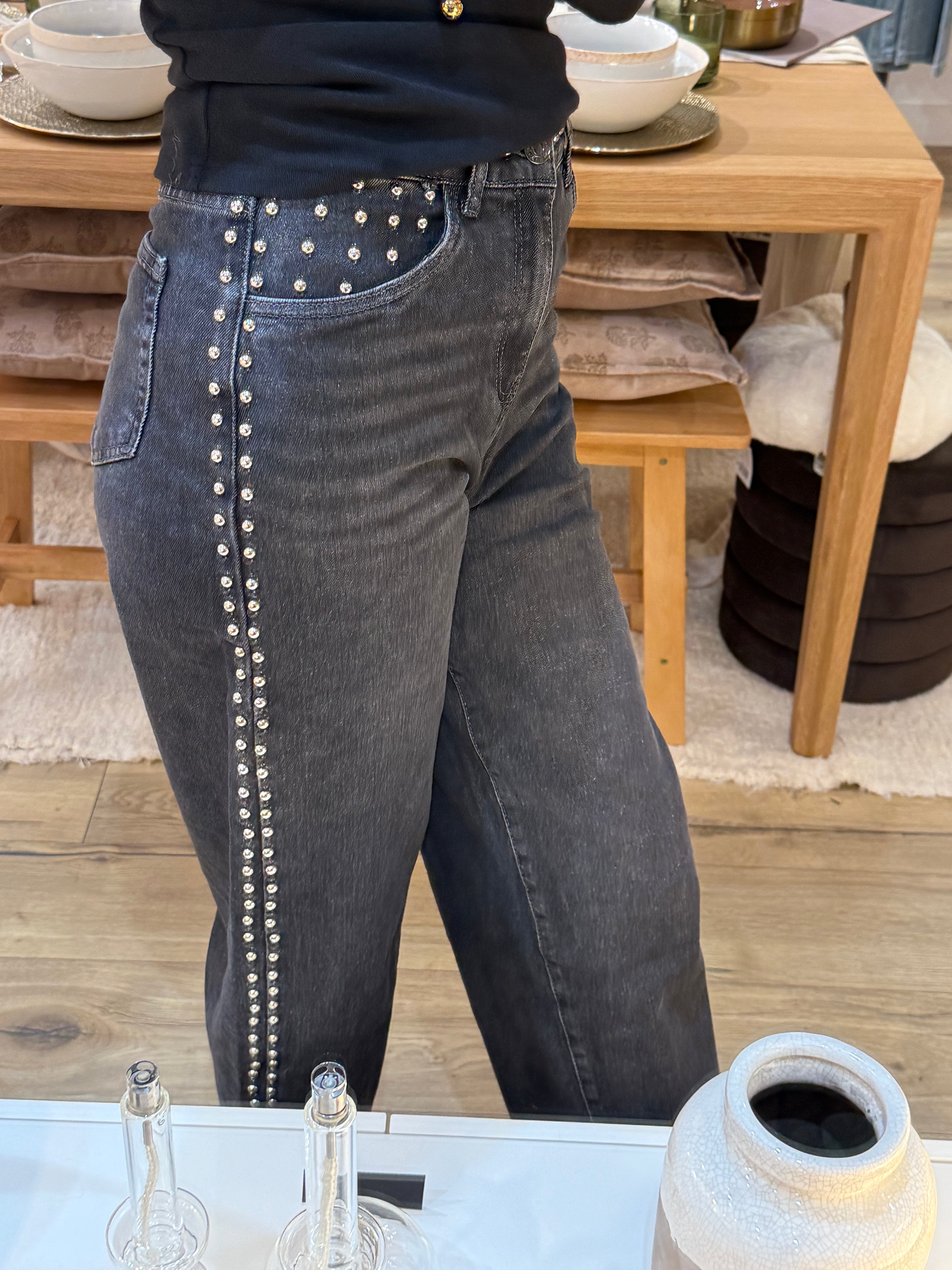 PANTALON JEANS CLOUS GRIS KM3553-11