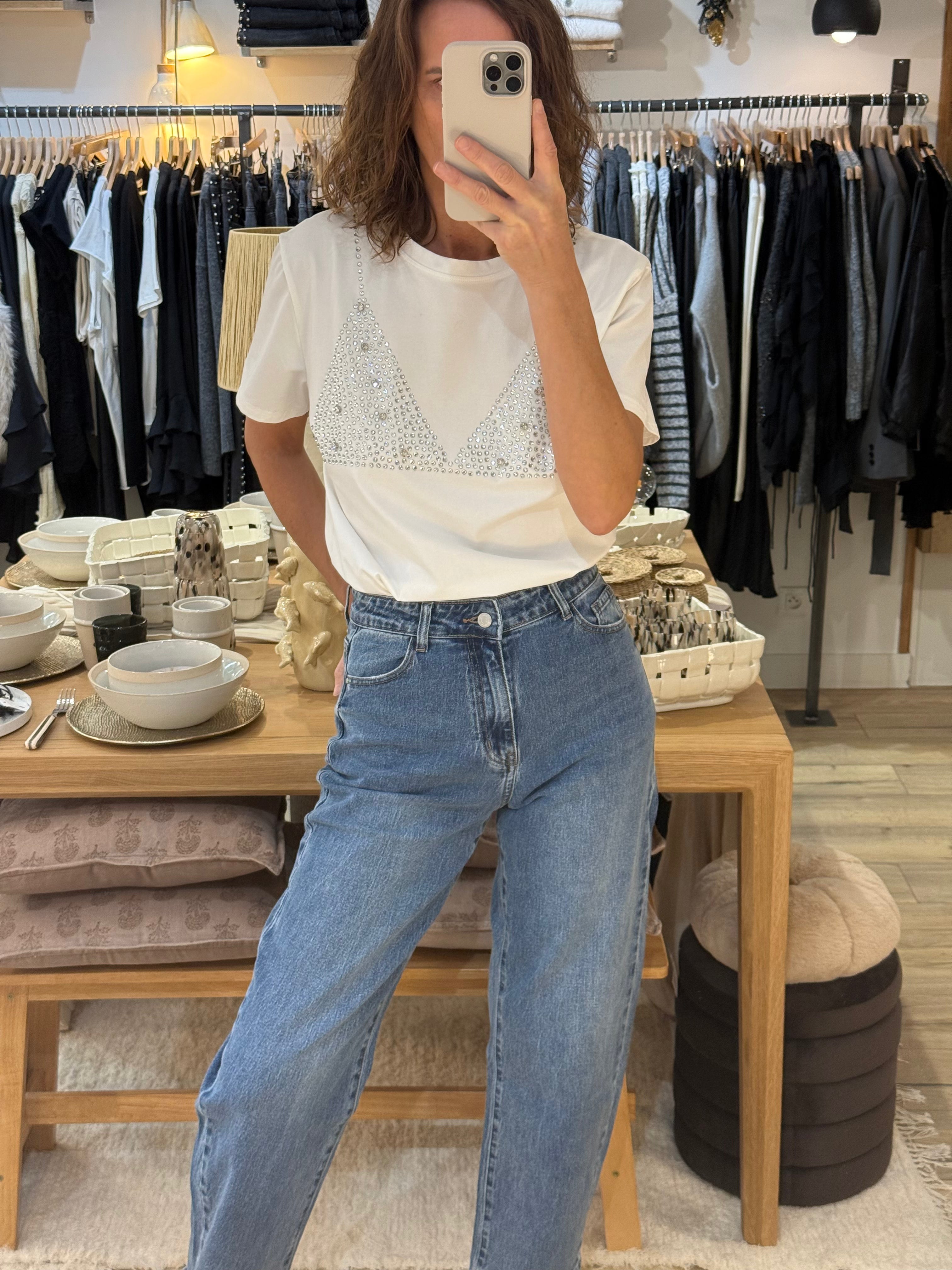 TEE SHIRT STRASS WHITE SF2529