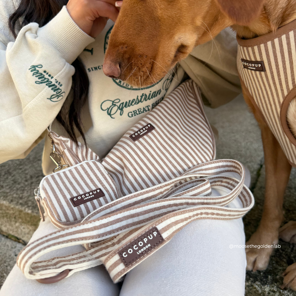 Sac à bandoulière en croissant pour promenade de chien - Rayures London Linen